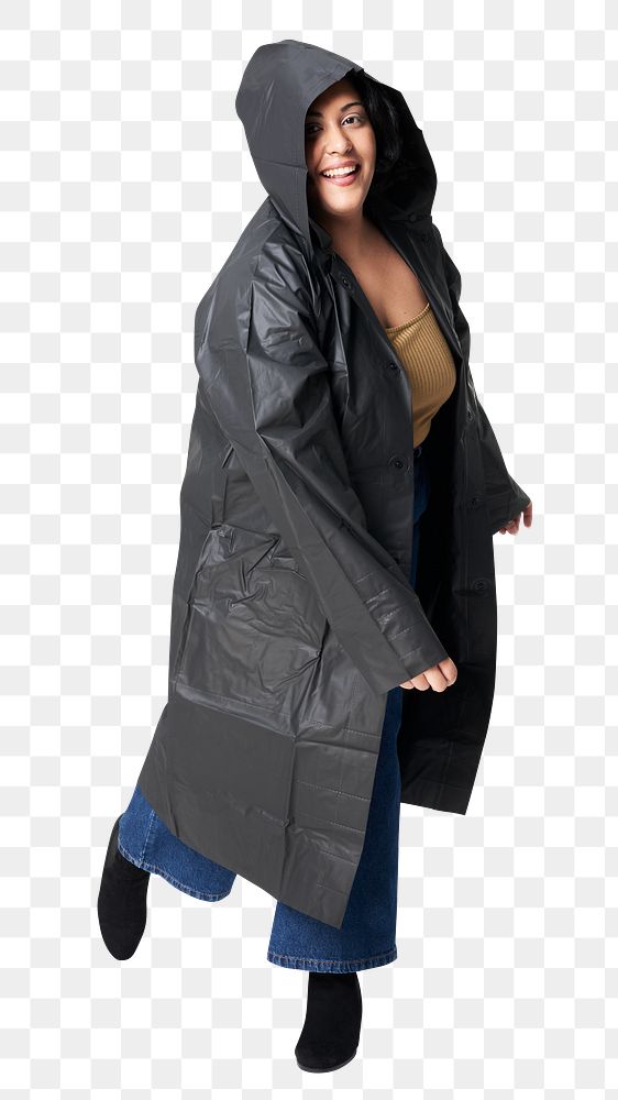 Women's black raincoat mockup png fashion shoot in studio