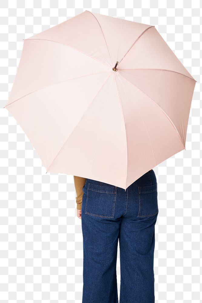 Plus size woman wearing jeans with umbrella png mockup