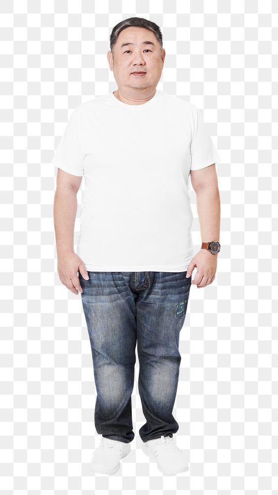 Men's white tee and jeans plus size fashion png mockup