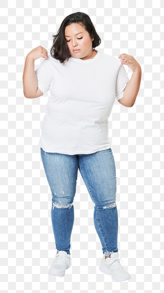 Women's white t-shirt and jeans mockup png fashion shoot in studio