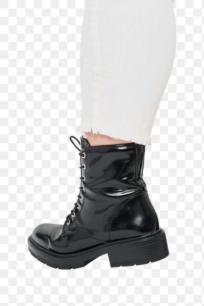 Black leather women boots png shoes mockup plus size fashion