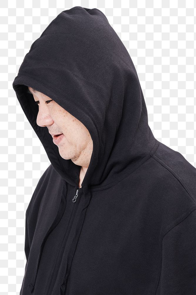 Men's black hoodie mockup png fashion shoot in studio