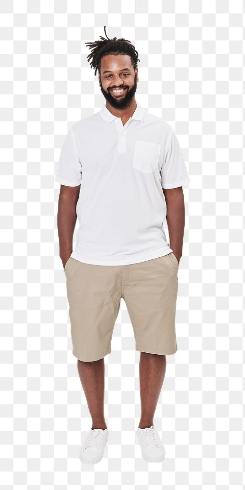 Png attractive man white polo shirt mockup apparel studio shoot