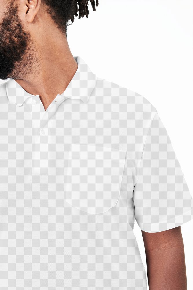 Men's white polo shirt png mockup fashion shoot in studio