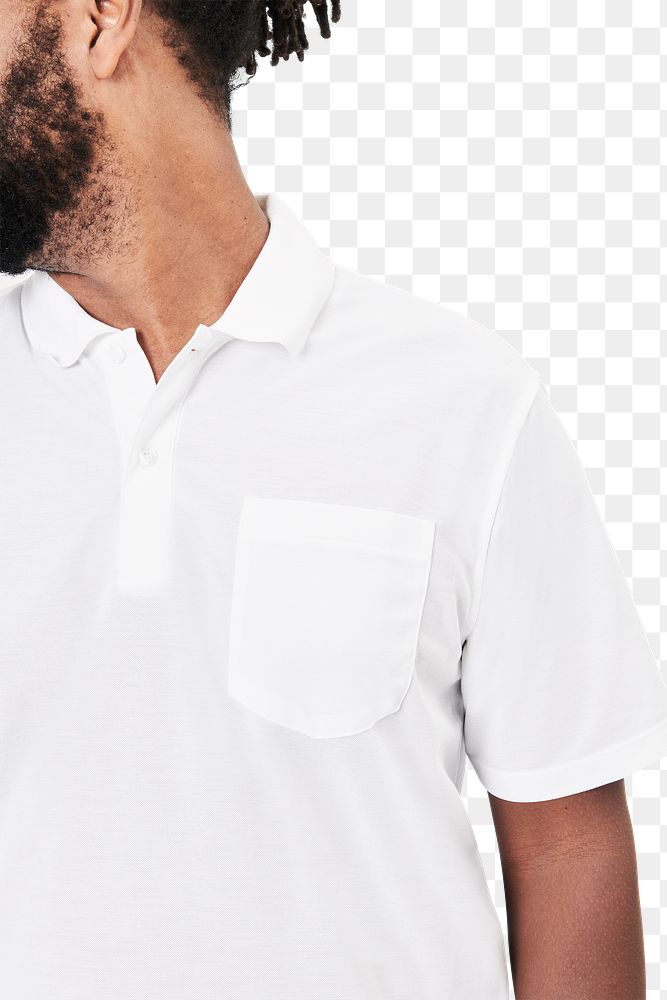Png attractive man white polo shirt mockup apparel studio shoot