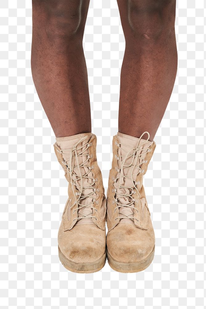 Png men's military beige boots fashion shoes mockup