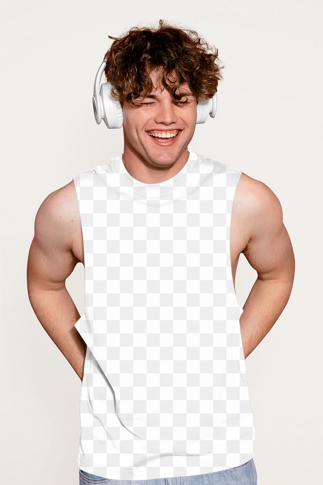 Png men's tank top mockup, men's casual apparel, transparent design