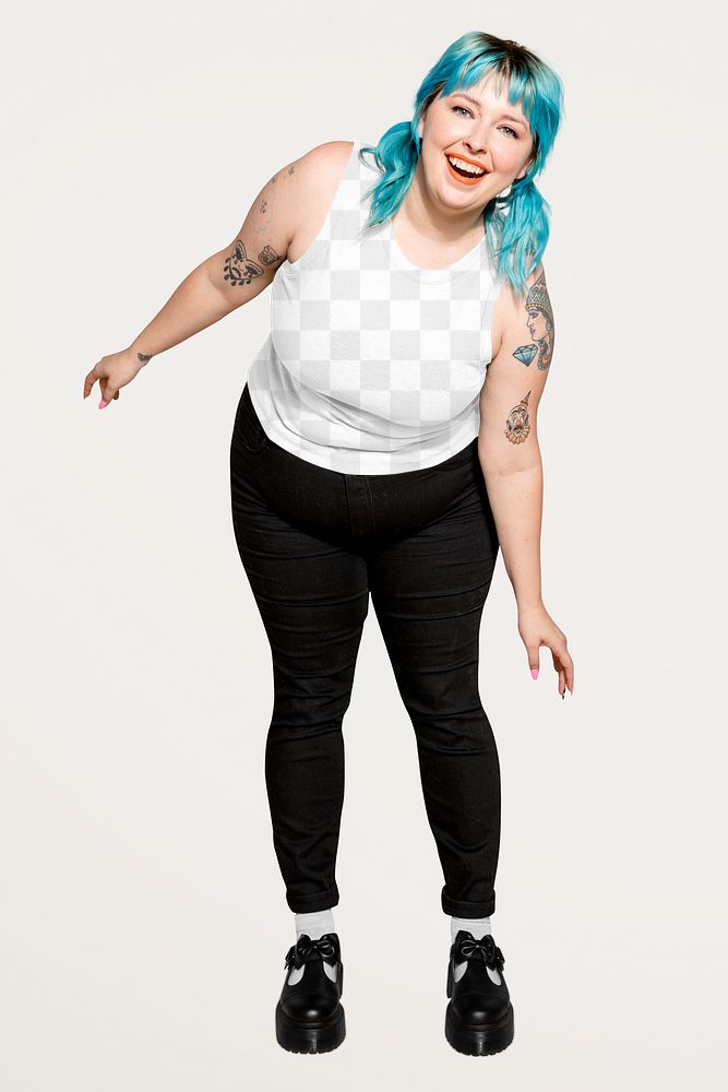 Women's png tank top mockup, plus size apparel, transparent design