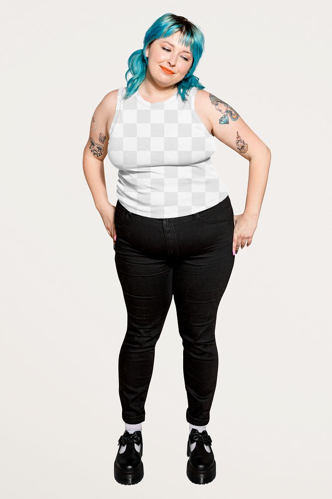 Women's png tank top mockup, plus size apparel, transparent design