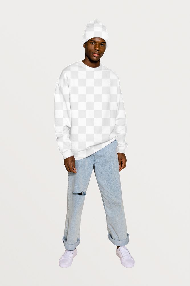 Sweater & beanie png mockup, men's fashion & apparel, transparent design