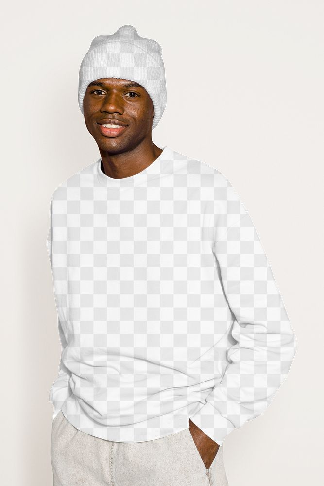 Sweater & beanie png mockup, men's fashion & apparel, transparent design