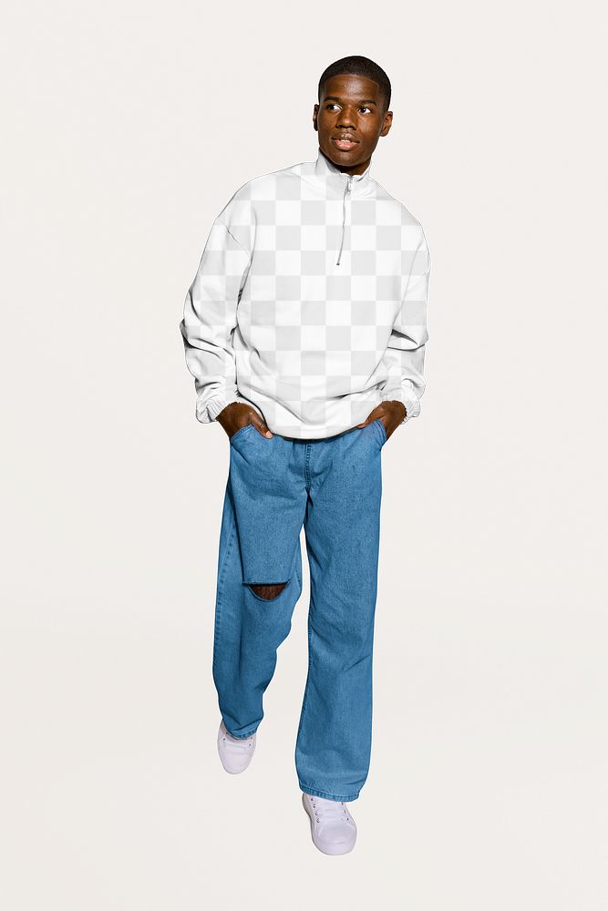 Men's sweater png mockup, streetwear fashion, transparent design