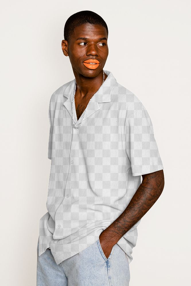 Short sleeve png shirt mockup, non binary fashion, transparent design 