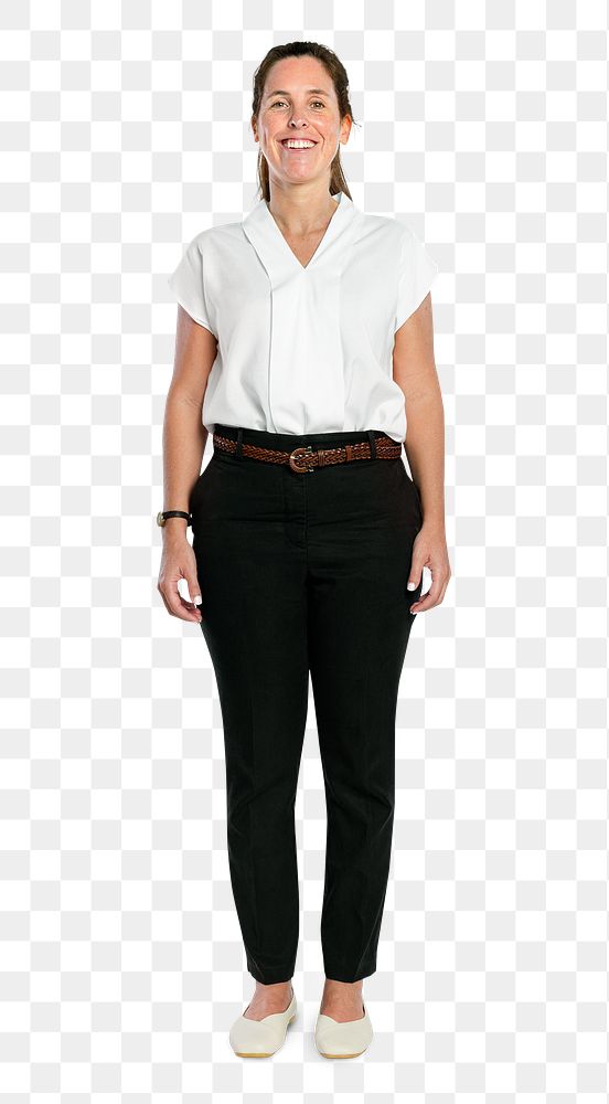 Happy woman png mockup in a casual shirt full body