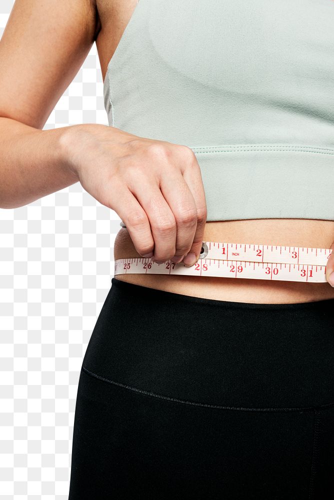 Healthy woman png mockup measuring her waist