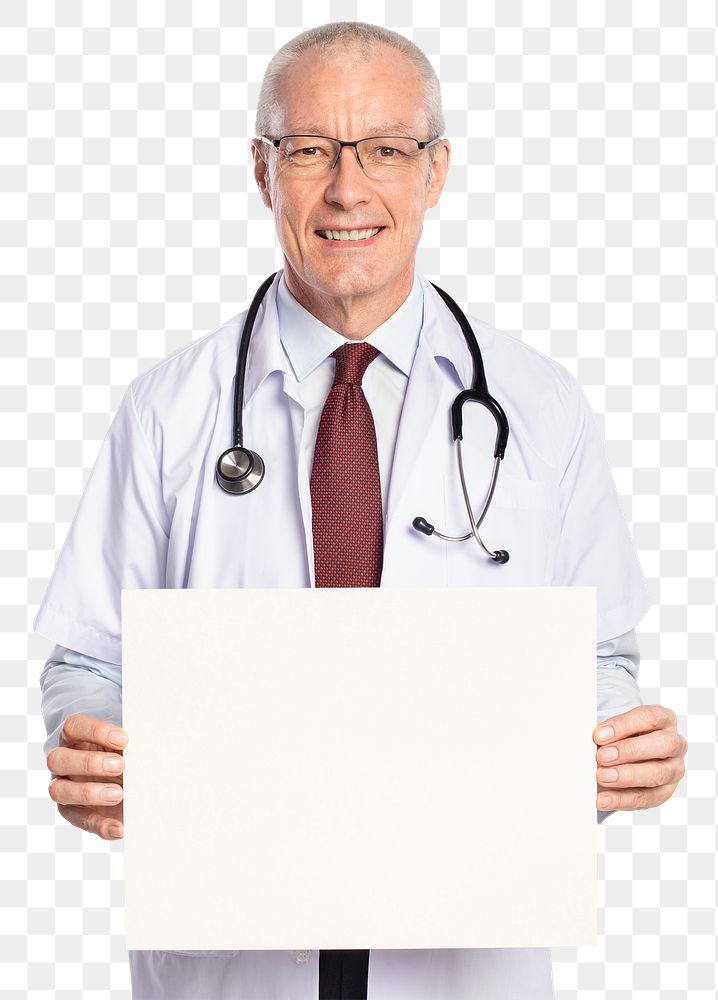 Male doctor png mockup showing a blank sign board
