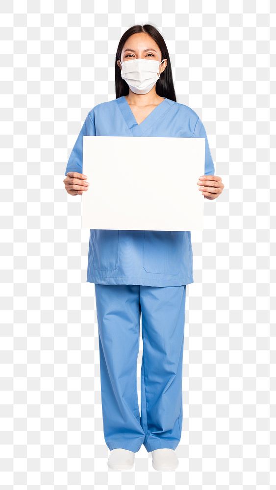 Female doctor png mockup showing a blank sign board
