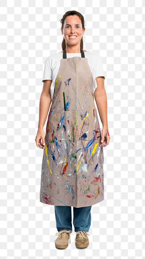 Female artist png mockup in an apron