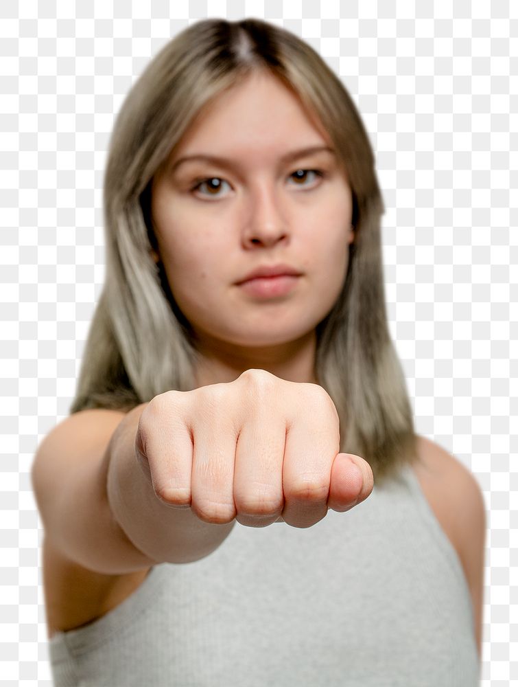 Confident woman png mockup showing her support
