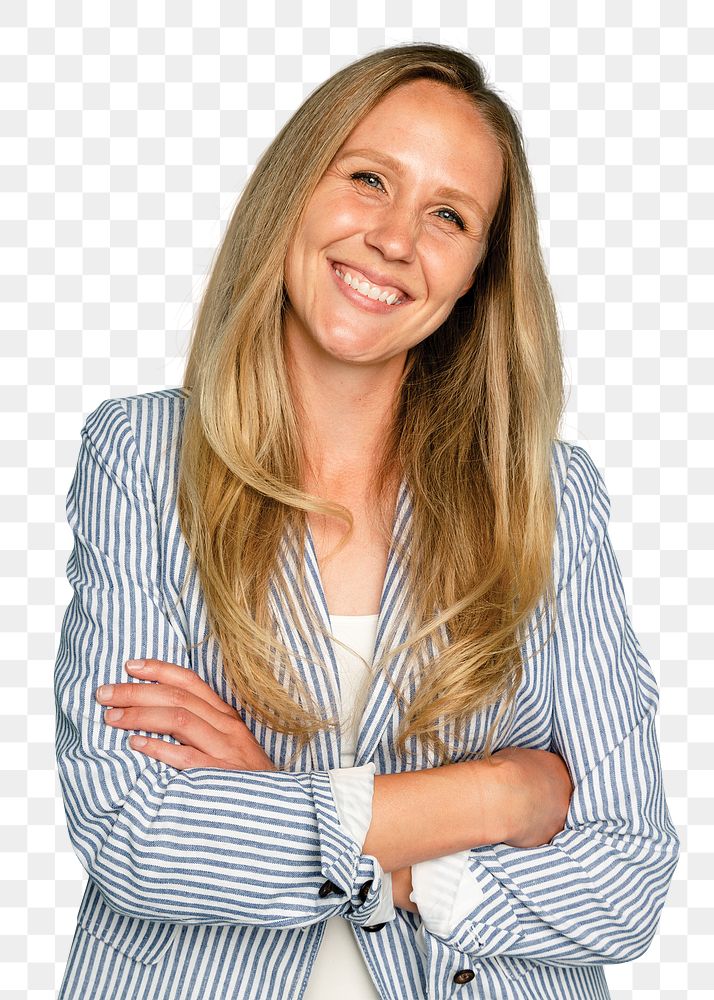 Blonde businesswoman smiling mockup png crossing her arms
