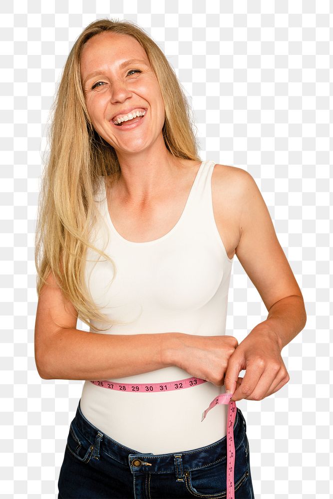 Woman measuring waist mockup png for health and wellness campaign