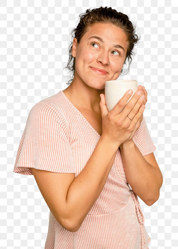 Woman mockup png holding coffee mug