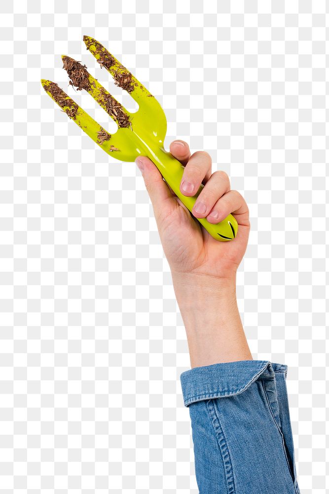 Png hand mockup holding hand fork gardening tool