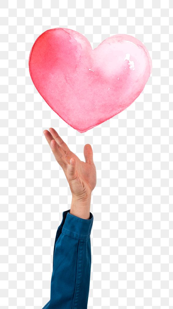 Png Hand presenting heart mockup for Valentines’ celebration watercolor illustration