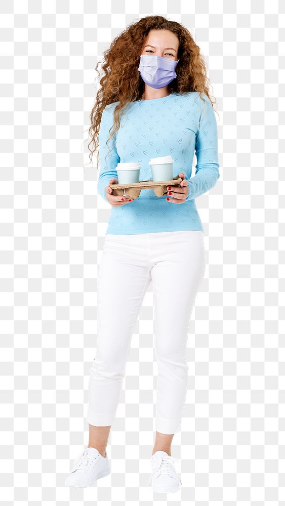 Png Woman holding coffee cup mockup during the new normal