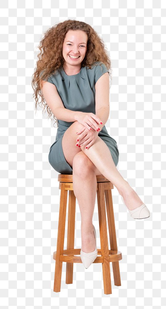 Png Successful businesswoman sitting mockup on a wooden stool jobs and career campaign