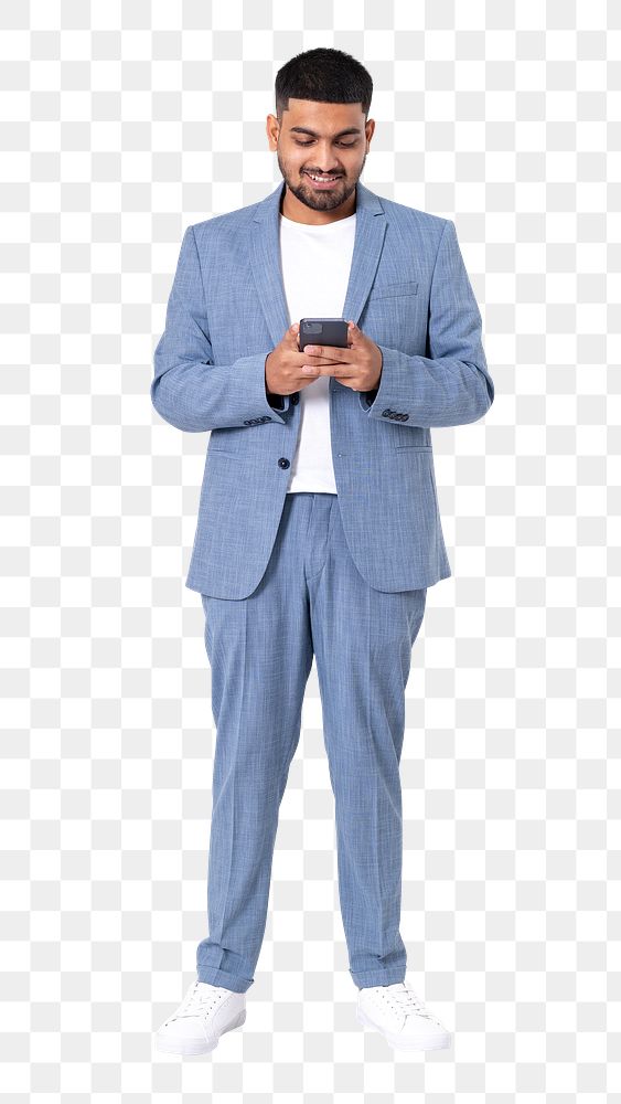Png Businessman texting mockup on the phone