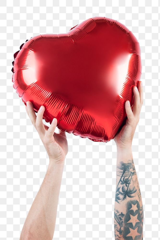 Png Valentines heart balloon mockup held by a person