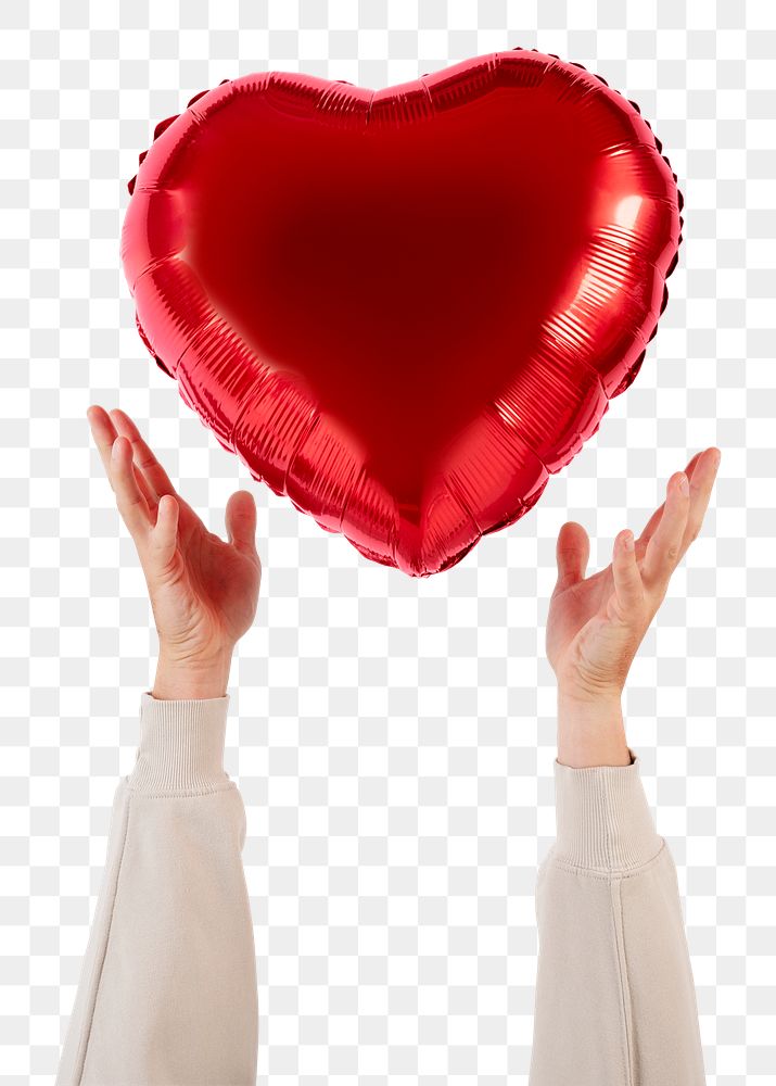 Png Valentines heart balloon mockup held by a person