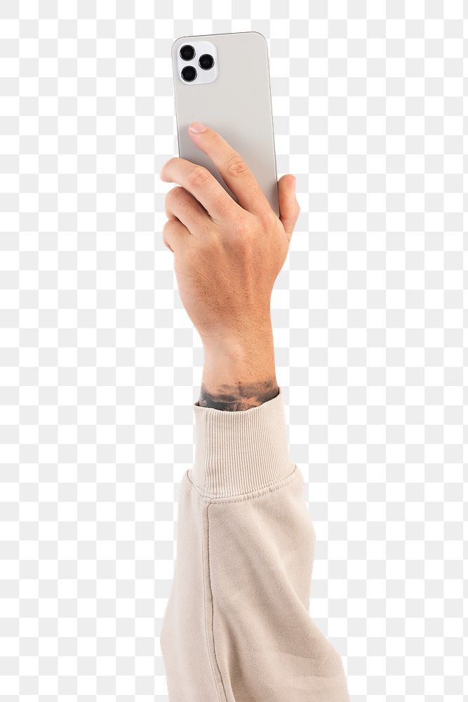 Png hand holding smartphone mockup  digital device