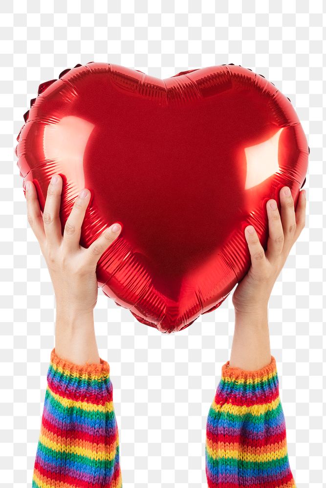 Png LGBTQ+ community heart mockup held by hands