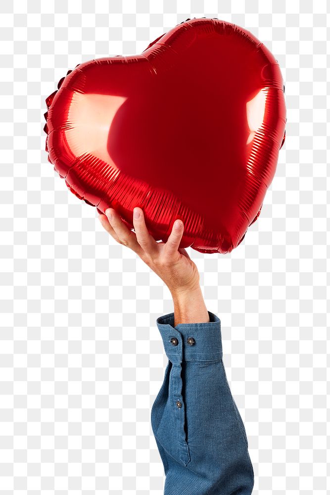 Png Valentines heart balloon mockup held by a person