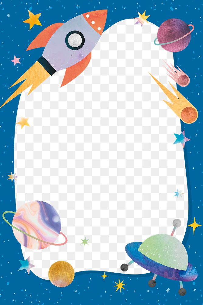 Galaxy png frame in blue with cute doodle graphics for kids