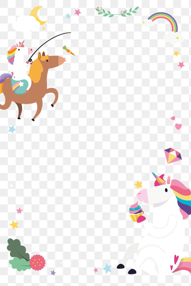 Unicorn png colorful frame magical theme for kids