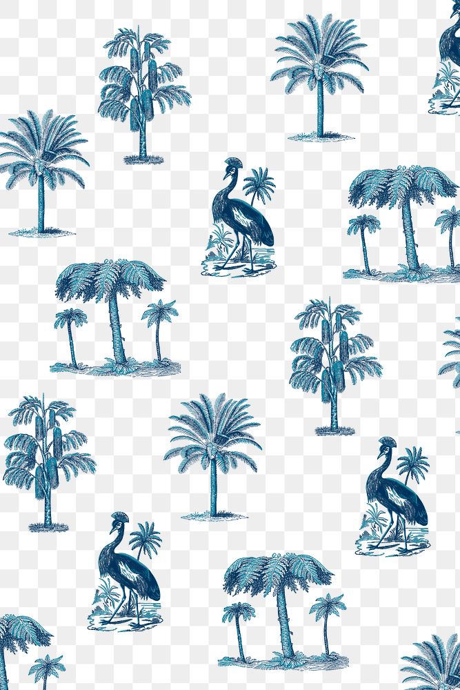 Tropical pattern png in blue tone transparent background