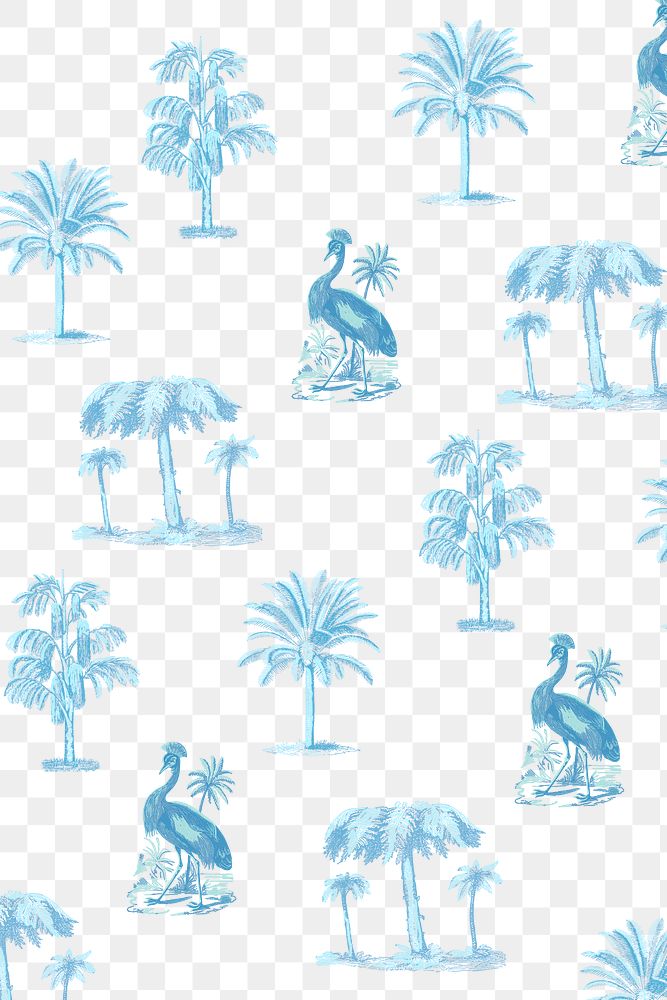 Pattern png in blue tropical classic style transparent background
