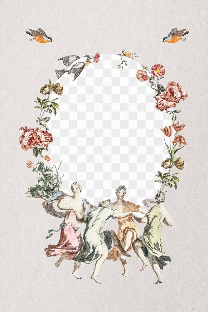 Vintage celebrate floral frame png, remixed from public domain collection