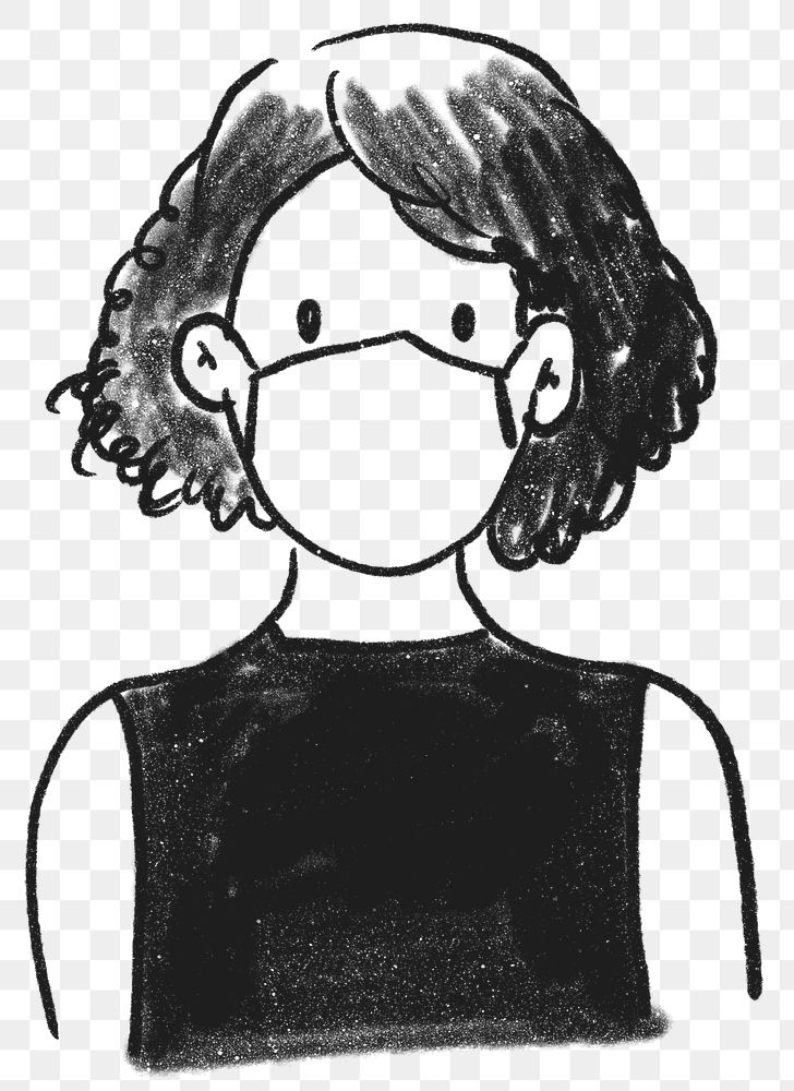 Png person face mask, new normal doodle illustration