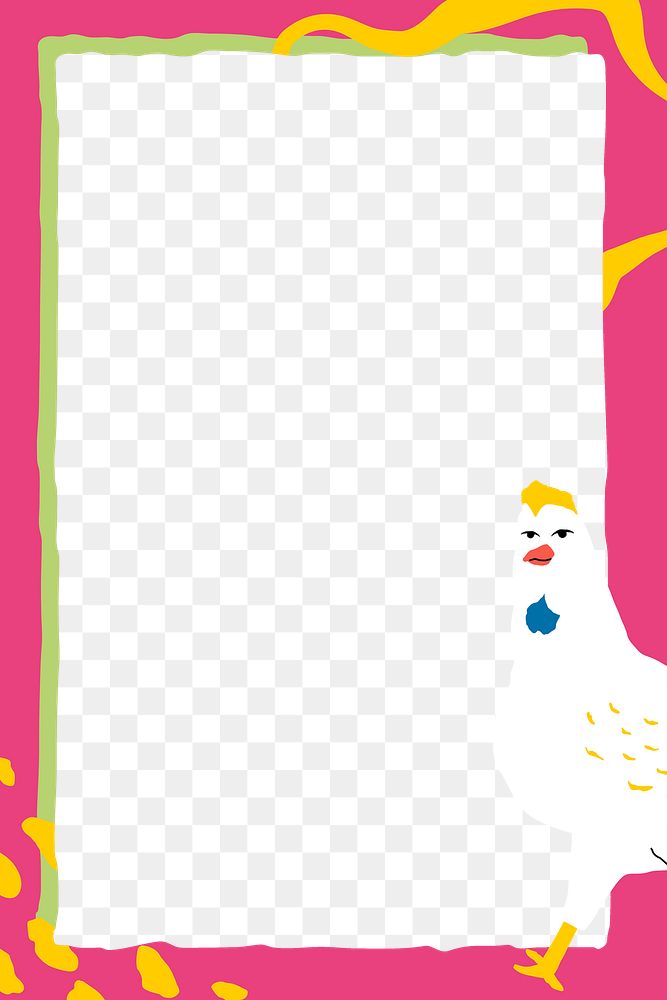 Pink png frame background, funky chicken design for kids