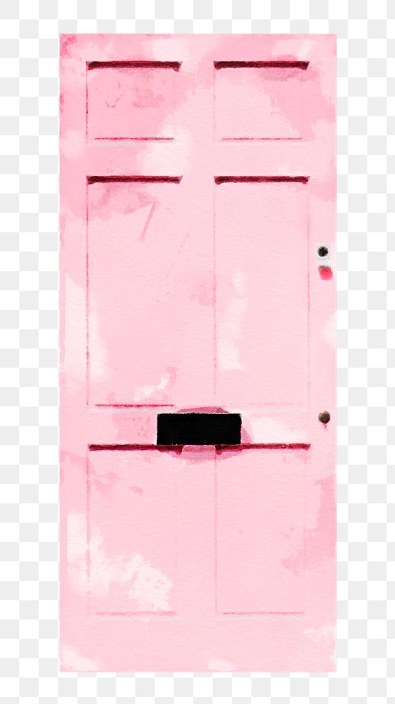 PNG pink door clipart, watercolor illustration, transparent background