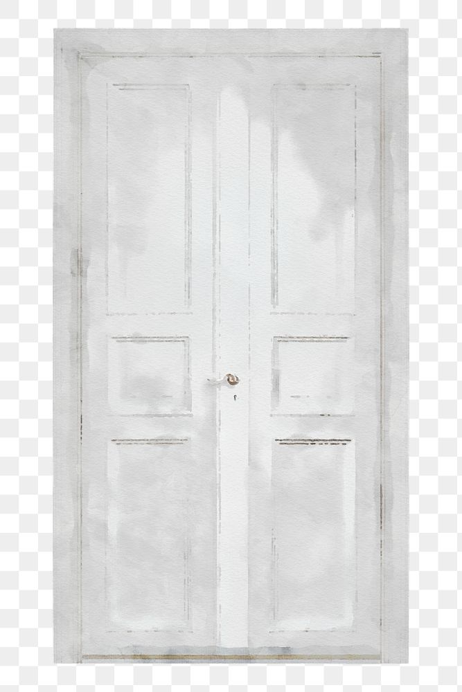 PNG white door clipart, watercolor panel gate, transparent background