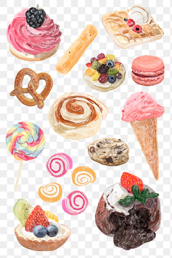 Colorful sweet pastry dessert png sticker collection