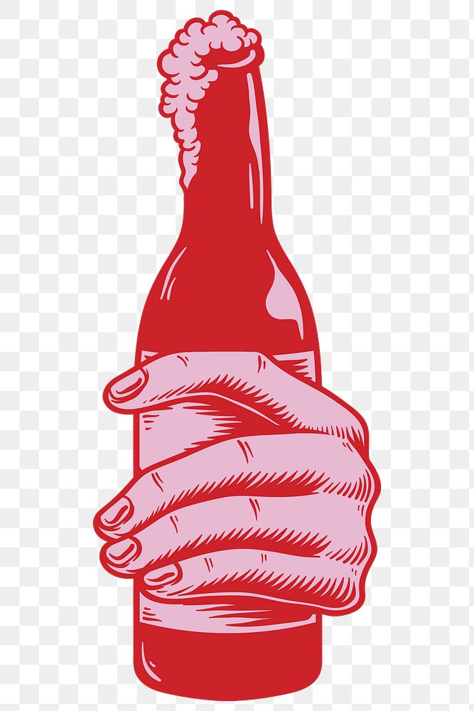 Hand holding a beer bottle design element