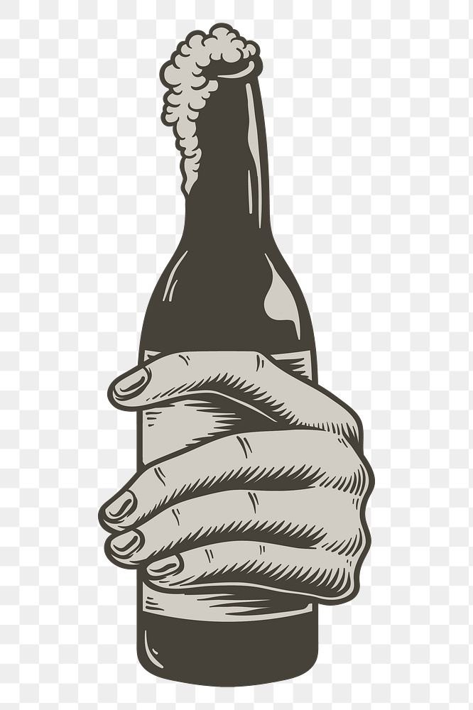 Hand holding a beer bottle design element