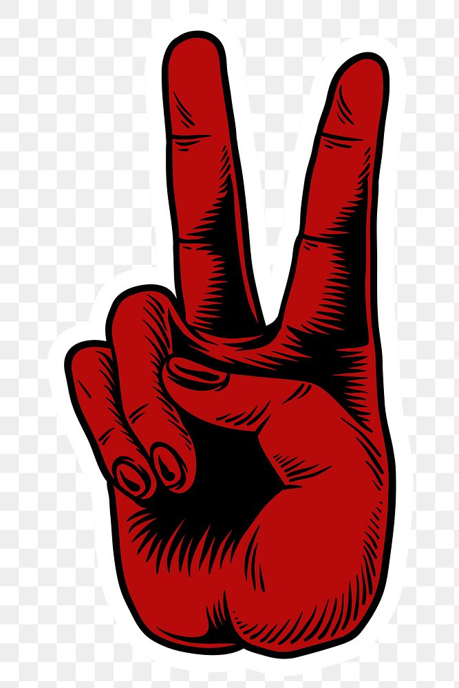 Red hand peace sign sticker design resource