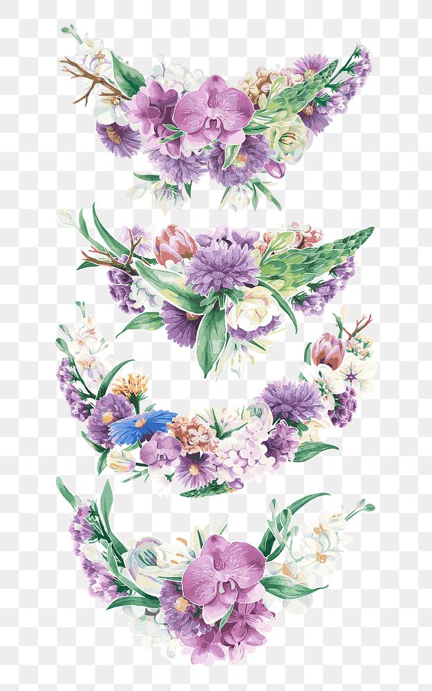 Flower watercolor png sticker, purple floral bouquet collection